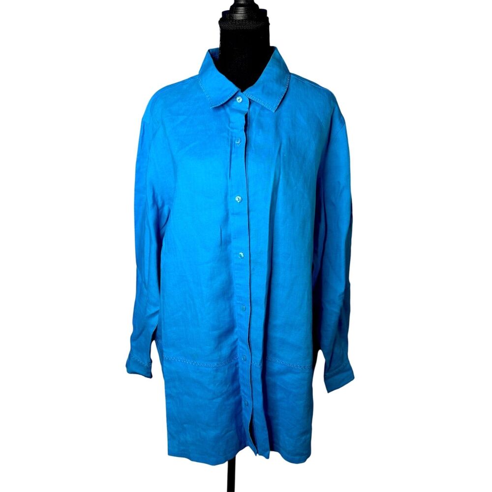 Westbound Womens Teal Long Sleeve Top XL Linen Breathable Elevated Basic Chic